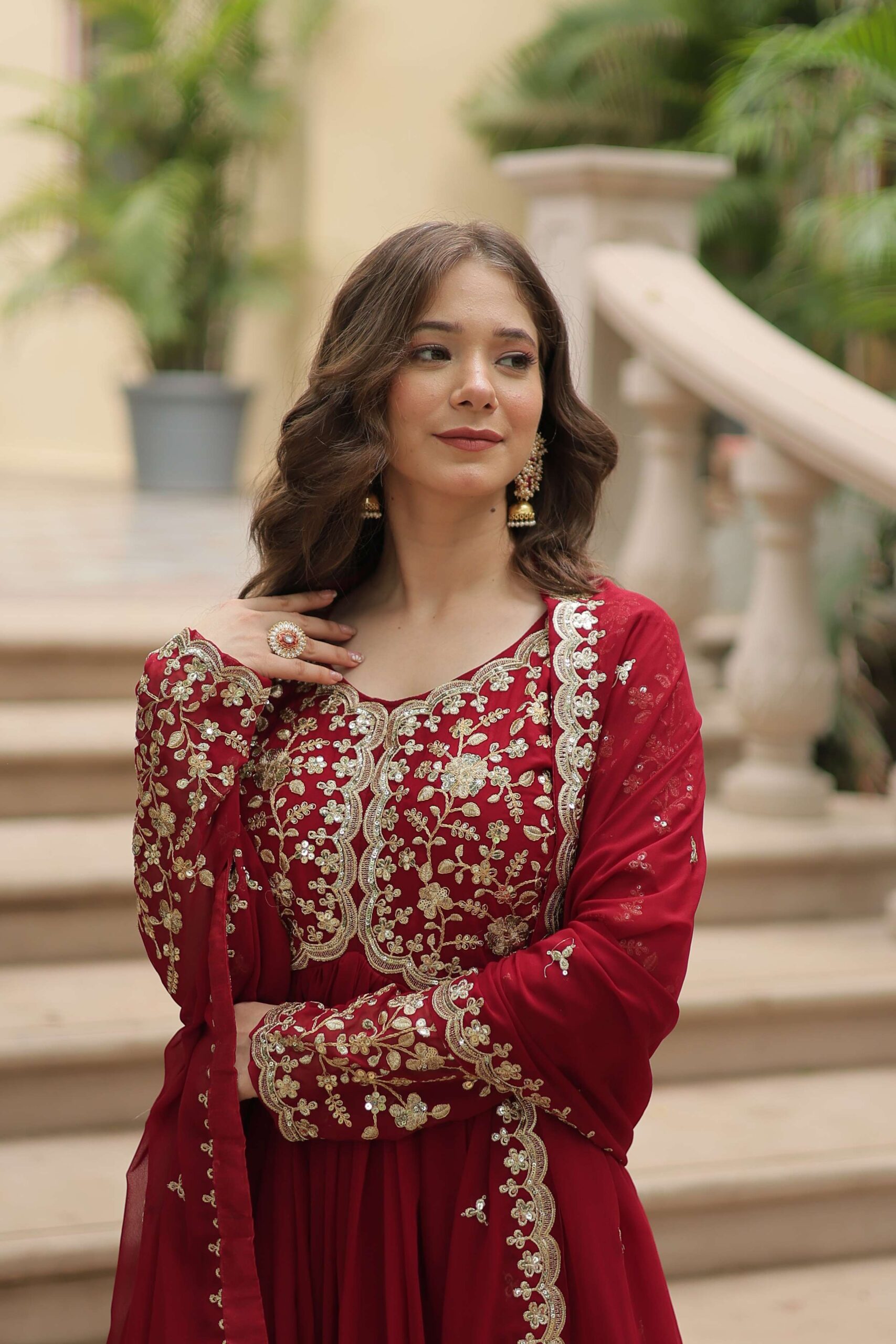 Maroon Faux Blooming Sequins & Zari Embroidered Gown with Matching Dupatta - Image 6