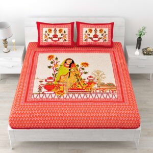 Rajasthani Traditionally Printed Cotton Doublebed Bedsheet With Pack of 2 Pillow Covers